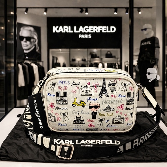 Karl Lagerfeld Handbags - Karl Lagerfeld Paris Crossbody Bag Paris Print Cream Logo Strap Adjustable NWT